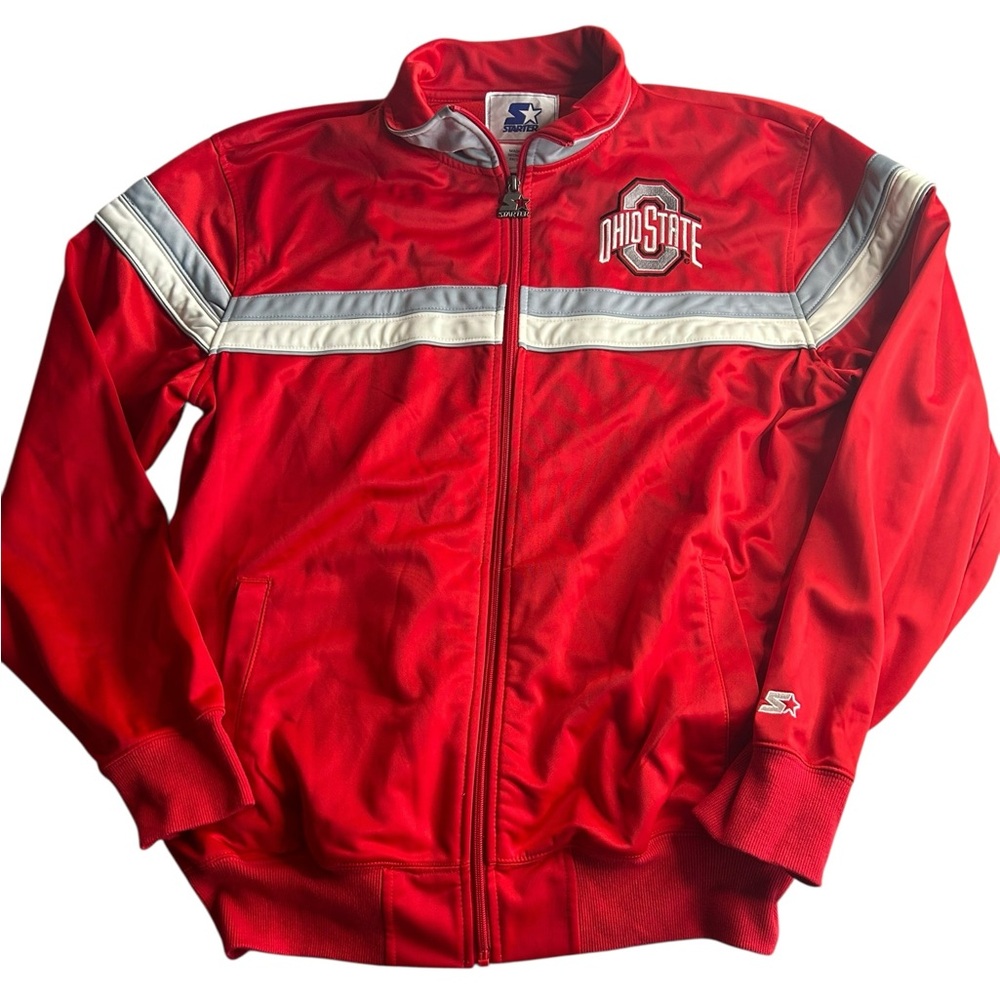 VTG Ohio State Buckeyes Starter Track Jacket Men Large Scarlet Red Gray 90s NCAA - Picture 1 of 7